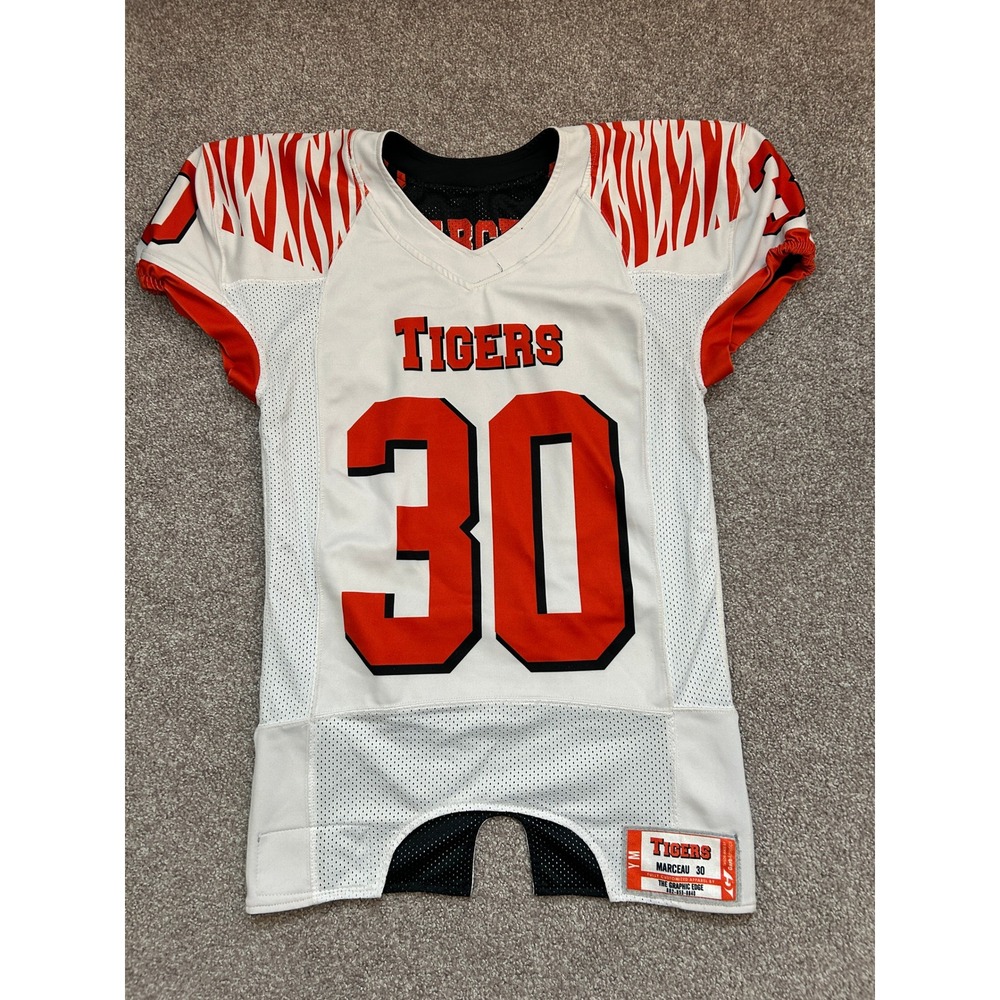 Garb Athletics Football Jersey Youth Medium White Orange Tigers 30 Marceau Good